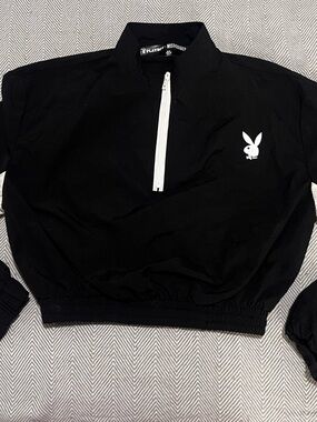 Playboy x Missguided Women’s Black/White Half Zip Logo windbreaker